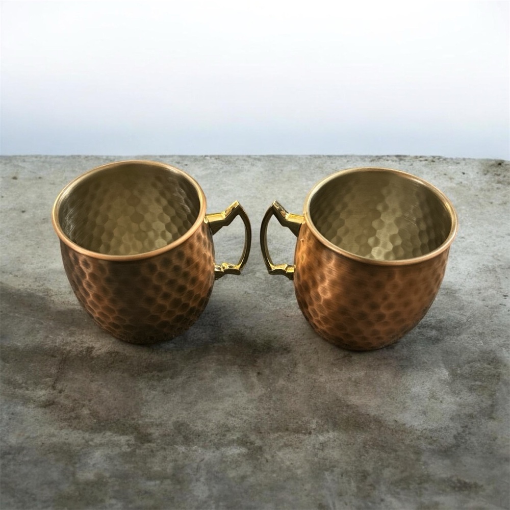 Hammered Copper Moscow Mule Mugs NWOT with Marble Coasters GUC - Picture 4 of 4